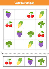 Sudoku with cute cartoon fruits and vegetables.