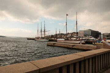 Norway. Oslo. Ships at the pier in Oslo. September 18, 2018