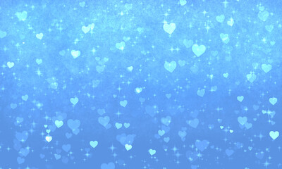 romantic elegant bright blue background with many hearts and bokeh effect