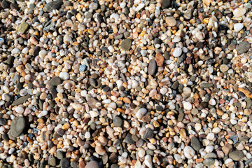 Small pebbles on the beach. Sea stones background