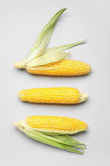 Fresh corn cobs on light background