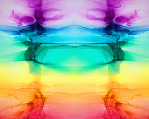 Abstract rainbow colorful background, wallpaper. Mixing acrylic paints. Modern art. Alcohol ink...