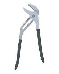 Colored Plumbing pliers tool icon. Grey colored handle, toothed or notched metallic tip or sponge pliers. Flat illustration of pliers tool vector icon for web design