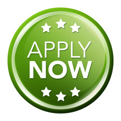 Apply now Button. Round glossy Online Shopping Badge.