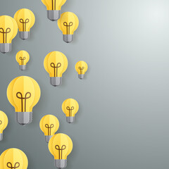 Paper art style of light bulb on gray background