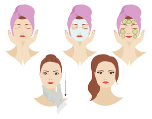 Vector illustration set of facial care procedures