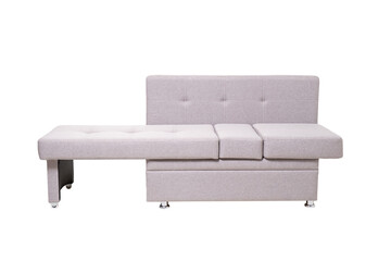 modern grey extended fabric sofa isolated on white background, front view. contemporary couch, furniture in minimal style, interior, home design