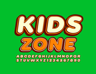 Vector trendy emblem Kids Zone. Children modern Font. Set of Alphabet Letters and Numbers