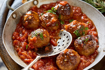 Rustic local Spanish recipe for spicy meatballs