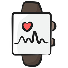 
Cardio symbol inside watch, fitness watch doodle vector style 
