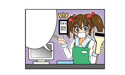 この店舗ではスマートフォンでの支払いができます（マスク着用）