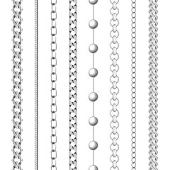 Set of isolated silver chain and beads