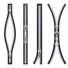 Set of isolated zipper, realistic half opened zip © Elegant Solution