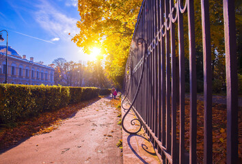 Sunny autumn day, historical part of city, St. Petersburg, Russia