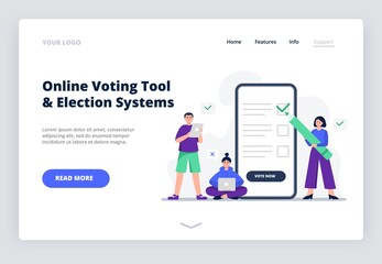 Freedom of choice concept. People vote pros and cons. Online voting concept, electronic voting. Flat vector illustration can be used for landing page, web, UI, banner, flyer, poster.