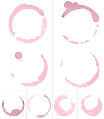 Traces wine splashes set. Hand drawn isolated wine stains.