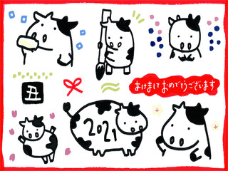 Obraz premium 牛の年賀状のイラスト