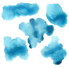 Blue watercolor staines  on a white background