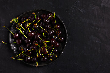 Fresh sour cherries in bowl