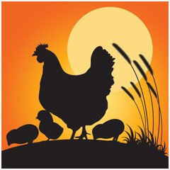 silhouette of hen and chicks