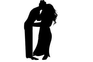 silhouette of a woman in a black dress with a man 