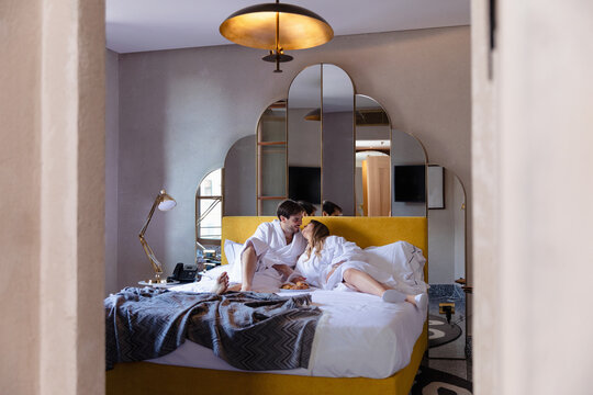 Couple in love resting in hotel room