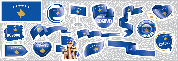 Vector set of the national flag of Kosovo in various creative designs