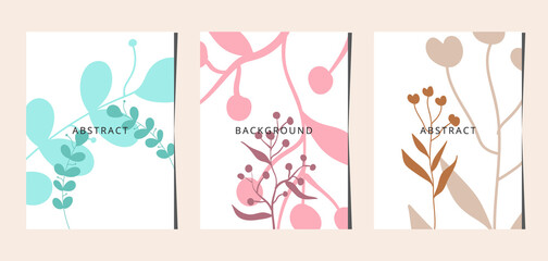 Social media banners, a beautiful leaf, and flower set of social media post templates with minimal abstract organic shapes composition can be used also card, cover, Vector illustration.