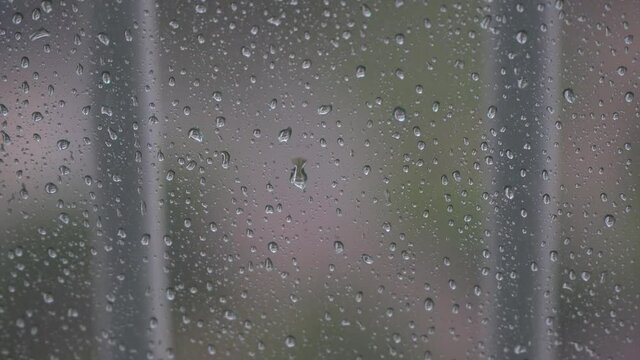 Rain Drops On Glass Window, Sober Scene Of Rain Outside, Staying Inside Weather