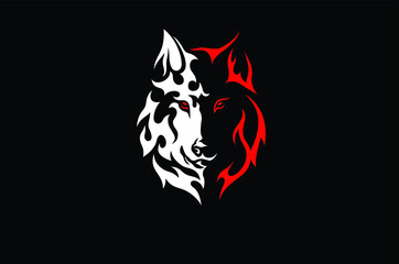 Tribal Tattoo of Wolf Vector Half White Half Shadow