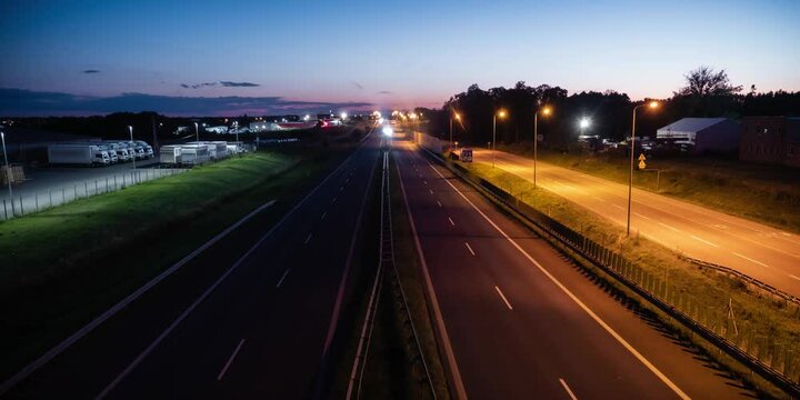 Highway at sunset view from above timelaps