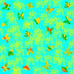 Fototapeta na wymiar Seamless pattern with birds and flowers on blue and yellow background