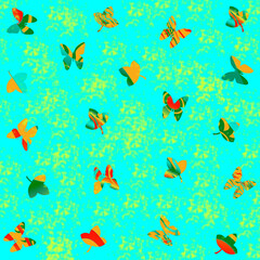 Seamless pattern with birds and flowers on blue  and yellow background