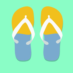 Orange beach slippers icon on turquoise background.