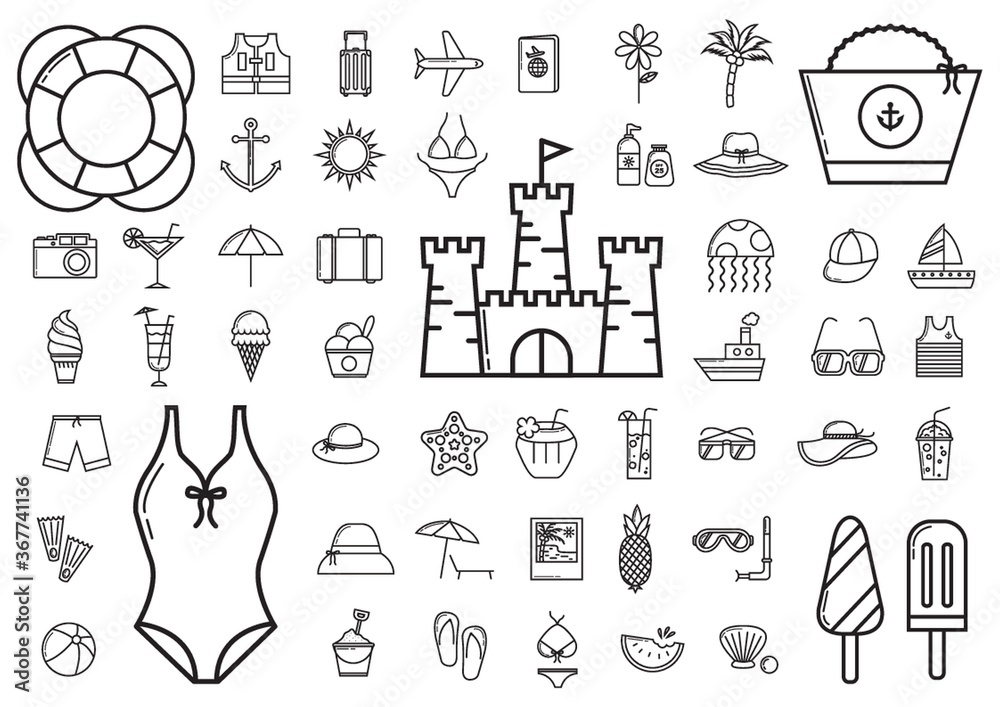 Wall mural collection of summer icons