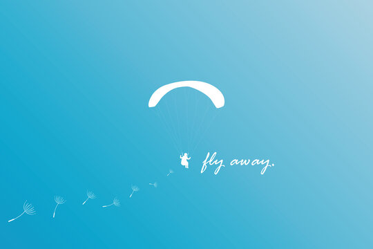fly away freedom banner with paraglider in blue sky vector illustration EPS10