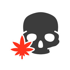 Human skull with marijuana leaf colored icon. Cannabis treatment, anesthesia symbol