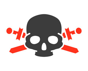 Pirate skull with crossed swords colored icon. Warning of death, danger symbol