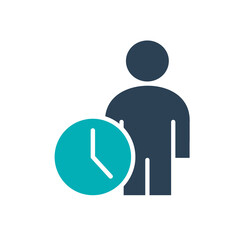 User profile with clock colored icon. Public navigation, waiting hall symbol