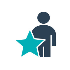 User profile with star colored icon. Star rating, feedback line symbol