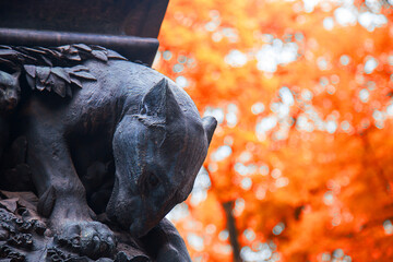 St. Petersburg, RUSSIA 15,10,2015 -hero of Krylov's fable, on the pedestal of his monument, Summer...