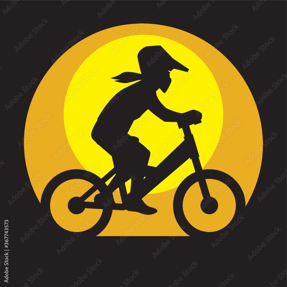 Poster silhouette of a woman cycling