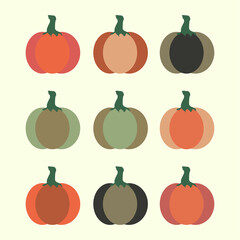 Flat pumpkin set isolated vector illustration. Graphic design element. Cartoon food collection for thanksgiving day. Fall celebration.