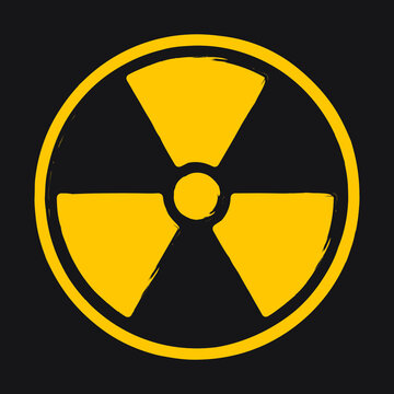 Radioactive symbol icon. Nuclear radiation warning sign. Atomic energy logo. Painted and ink grunge style. Vector illustration image. Isolated on white background.