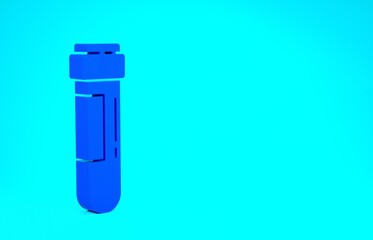 Blue Test tube or flask with blood icon isolated on blue background. Laboratory, chemical, scientific glassware sign. Minimalism concept. 3d illustration 3D render.