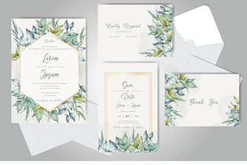 Wedding Invitation Set with Elegant Foliage and Greenery Watercolor