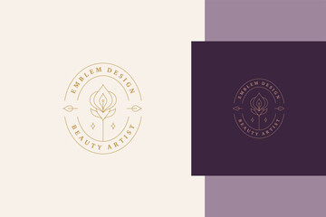 Minimal vector illustration of linear style logo template with elegant orchid in oval frame line style