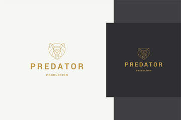 Minimal geometric vector illustration linear style emblem template of aggressive roaring predator bear head