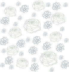 Floral pattern thiwh different flowers. Minimalism style for background
