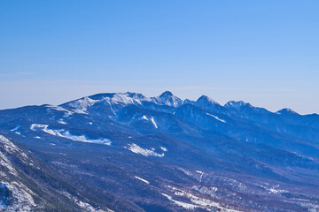 Fototapeta na wymiar 冬の長野県 蓼科山山頂から南東側を見る(八ヶ岳)